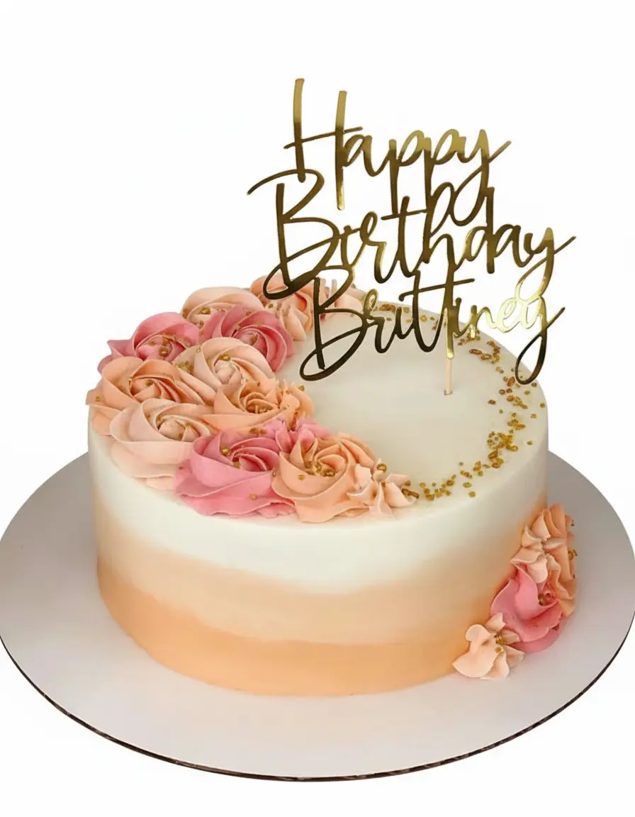 Vanilla Birthday Cake with Peach & Pink Roses – 1 Kg