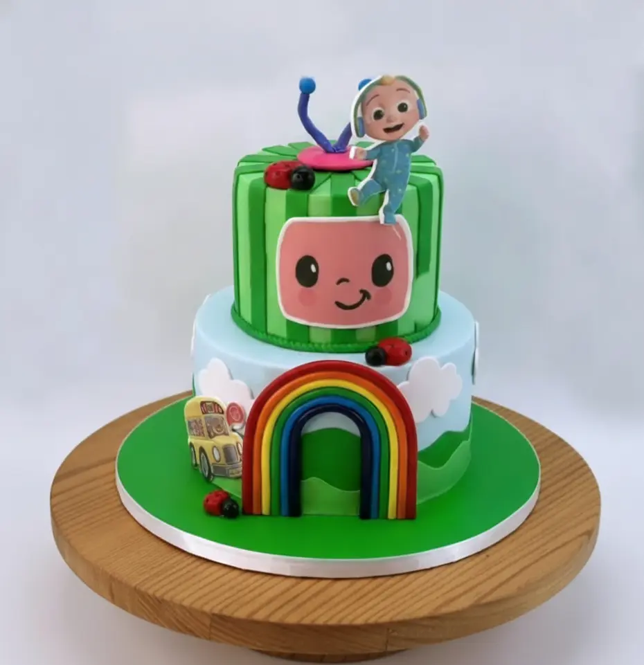 Cocomelon Theme Fondant Cake with Bus & Rainbow - 2kg